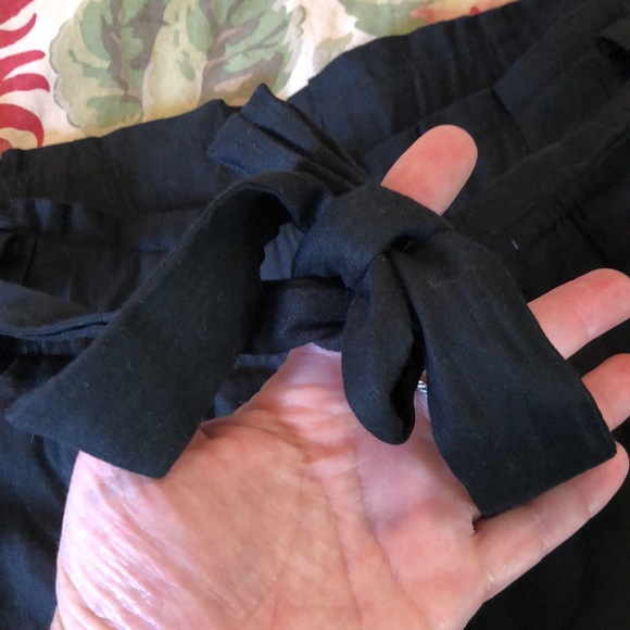 J JILL Size Large LINEN Stretch
BLACK Tie belt Paperbag Flat Front 
$129 NEW - Picture 11 of 12